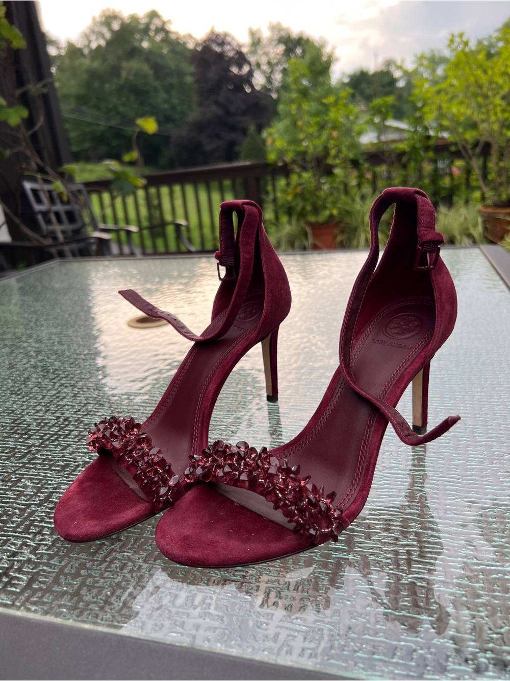 Tory Burch Carla Suede Beaded Heel Sandals